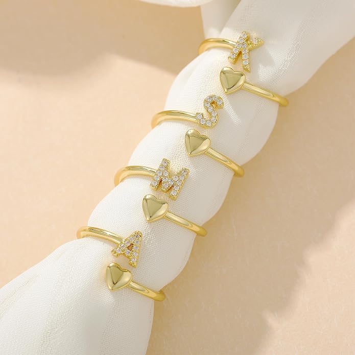 Gold Initial Rings for Women Girls, Dainty 14K Gold Plated Adjustable Initial - Image 7