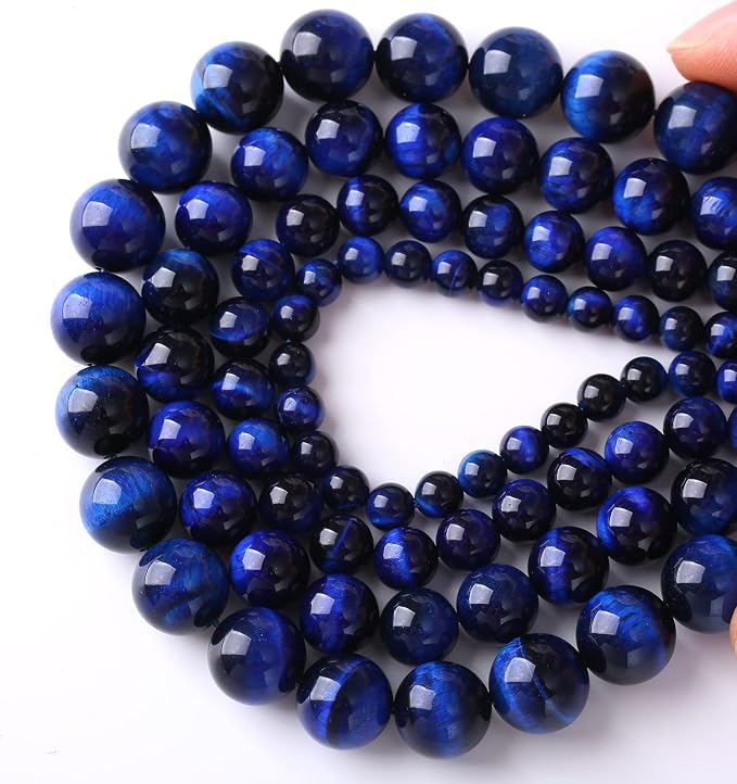 Natural Stone Lapis Blue Tiger Eye Beads Round Loose Spacer Beads - Image 3