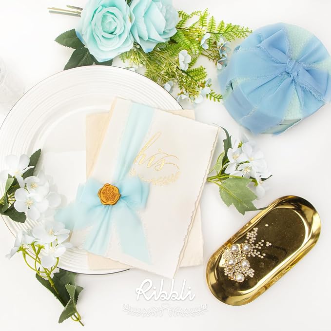 Ribbli Chiffon Ribbon 1.5 inch x 30 Yard Handmade Silk Ribbon, Light Blue/Baby - Image 4
