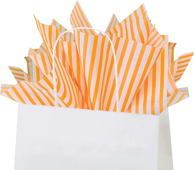 Flexicore Packaging Tangerine Orange Pin Stripe Print Gift Wrap Tissue Paper - Image 4