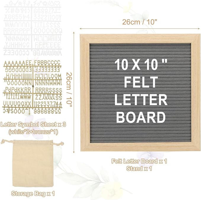 PATIKIL Felt Letter Board, 10x10Inches Gray Wooden Changeable Message Board - Image 2
