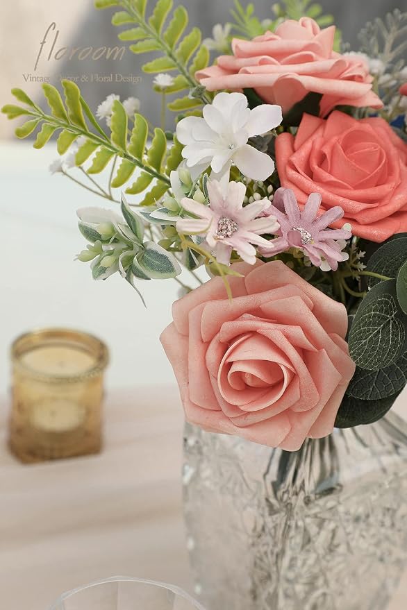 Floroom Artificial Flowers 25pcs Real Looking Mixed Living Coral Foam Fake Roses - Image 5