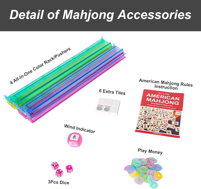 American Mahjong Game Set, 166 White Tiles, 4 All-in-One Color Rack/Pushers - Image 3