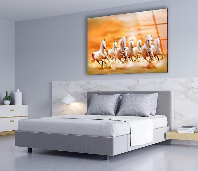 My Photostation.com 28Wx18H'' White Horses Running on Sunset Glass Wall - Image 4