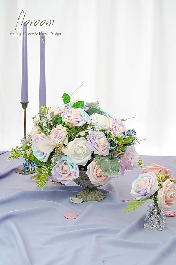 Floroom Artificial Flowers 25pcs Real Looking Whimsical Blush Foam Fake Roses - Image 4