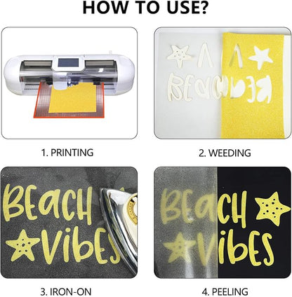 guangyintong Glow Glitter Gold Heat Transfer Vinyl HTV Rolls, Glitter HTV Vinyl - Image 3