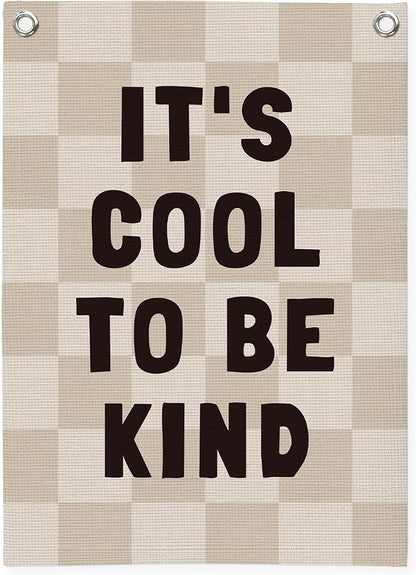 Kids Room Decor Linen Canvas Banner, It's Cool to Be Kind, Baby Nursery Decor by Unknown