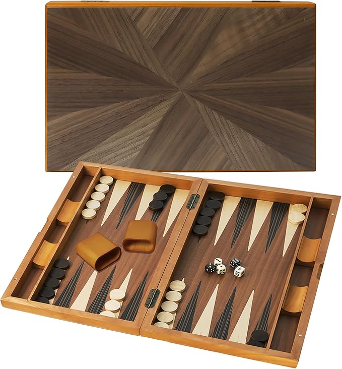 GSE Games & Sports Expert Premium Wooden Folding Inlay Backgammon Board Game Set by GSEGamesSportsExpert