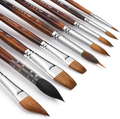 Watercolor Brushes Professional, Fuumuui 9pcs Sable Paint Brushes & Natural by FUUMUUI