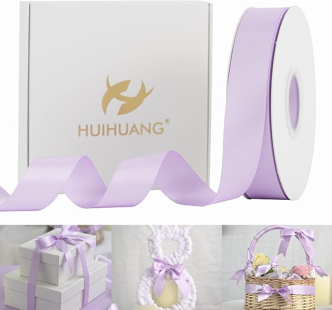 HUIHUANG Light Purple Ribbon Lavender Satin Ribbon 50 Yards Double Face Silk by HUIHUANG