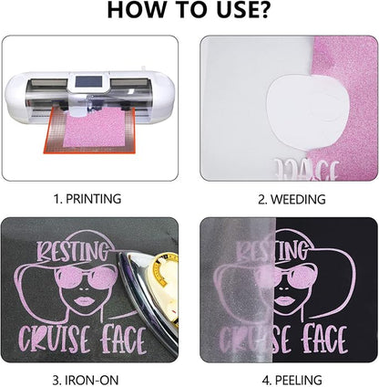 guangyintong Glow Glitter Purple Heat Transfer Vinyl HTV Rolls, Glitter HTV - Image 3