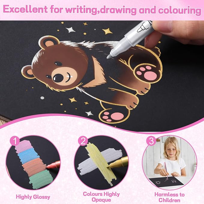 12 Pack Metallic Markers, Dual Tip Glitter Pens - Image 5