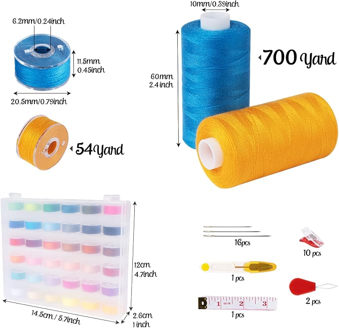 ilauke 72 Pcs Sewing Thread 700 Yards, 36 Colors Prewound Bobbins Thread - Image 3