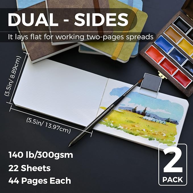 Funto Watercolor Journal 2-Pack, 44 Pages Each, 100% Cotton Cold Press - Image 2