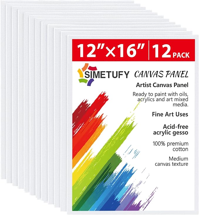 Simetufy 12 Pack 12x16 Inch Large Canvas Boards by Simetufy
