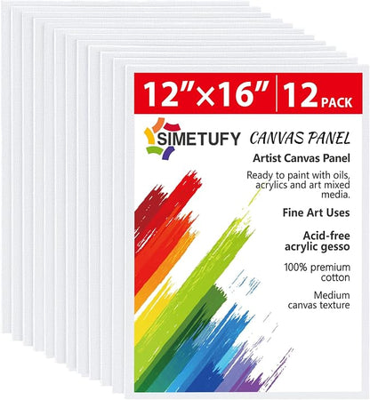 Simetufy 12 Pack 12x16 Inch Large Canvas Boards by Simetufy