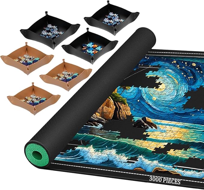 Jigsaw Puzzle Mat Roll Up, Portable Saver Pad 53” x 35” Up to 3000 Pieces by Pohxev