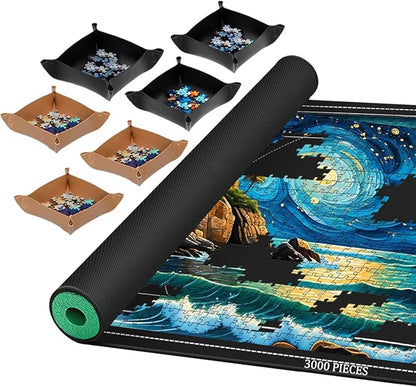 Jigsaw Puzzle Mat Roll Up, Portable Saver Pad 53” x 35” Up to 3000 Pieces by Pohxev