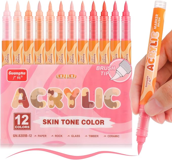 Guangna Acrylic Paint Markers 12 Colors, Skin Tone Series Set by GuangnaArtSupplies