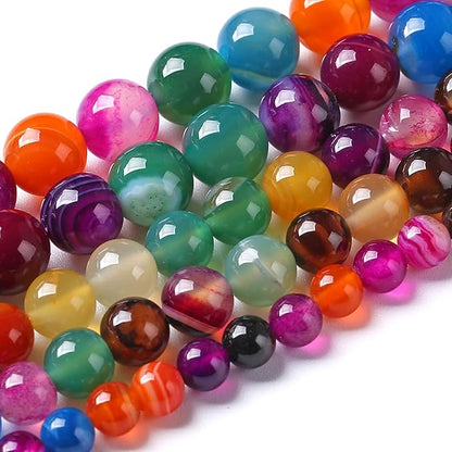 4MM Natural Stone Colorful Stripe Agate Energy Healing Beads Round Loose Beads - Image 2