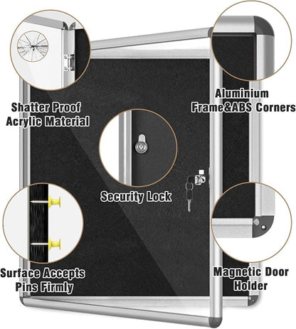 28"x26" Enclosed Bulletin Board, Lockable Weather-Resistant Aluminum Cork - Image 3