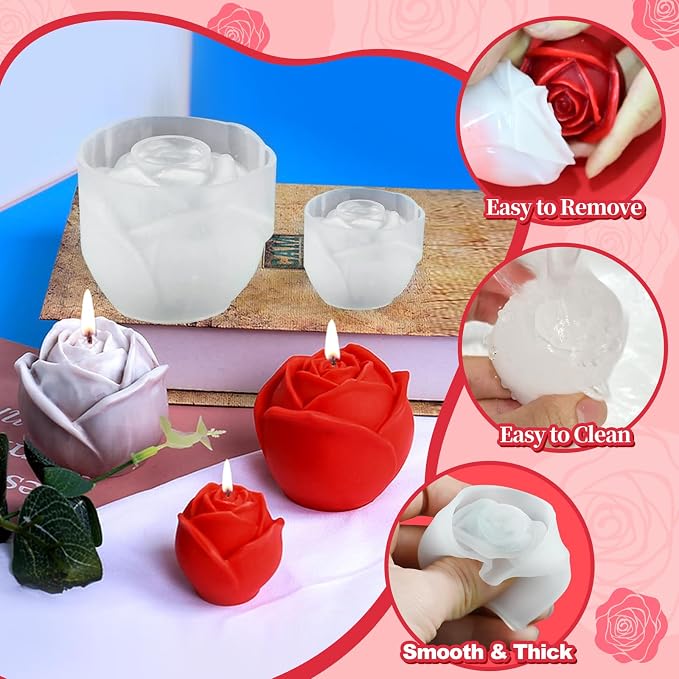 2 Pack Rose Candles Molds for Candle Making, 3D Rose Flower Silicone Molds for - Image 2