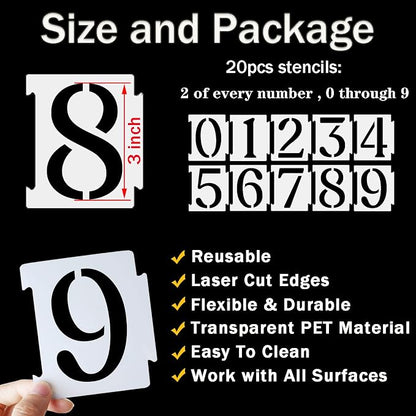 YEAJON 3 Inch Curb Stencil Kit 0-9 Address Number Stencils - Image 2