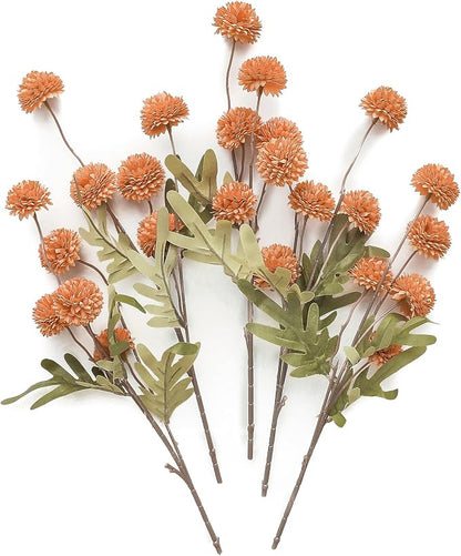 Floroom 5pcs Burnt Orange Faux Silk Mums Artificial Flowers, Bulk Fake Small by Floroom