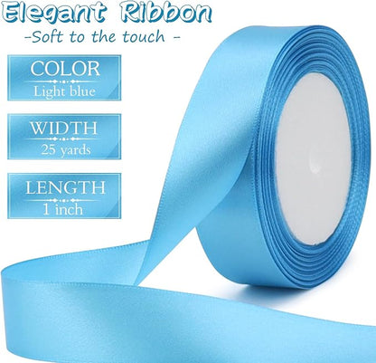Light Blue Solid Satin Ribbon 1 Inch 25 Yards Solid Polyester Fabric Ribbon - Image 2