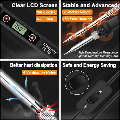 Soldering Iron Kit 80W LCD Adjustable Temperature 180-520℃ Solder Kit - Image 3