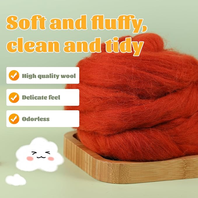3.53oz Wool Roving Yarn, Fiber Roving Wool Top, Pure Wool, Chunky Yarn - Image 3