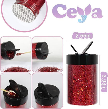 Ceya Holographic Chunky Glitter, 4.9oz/ 140g Wine Red Craft Glitter Powder - Image 4