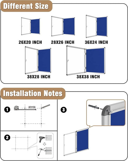 28"x26" Enclosed Bulletin Board, Lockable Weather-Resistant Aluminum Cork - Image 4