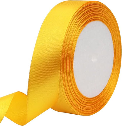 Yellow Solid Satin Ribbon 1 Inch 25 Yards Solid Polyester Fabric Ribbon by Riunbb