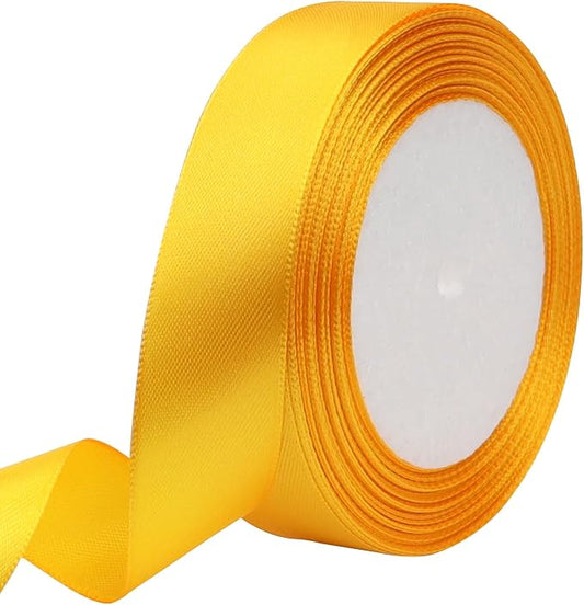 Yellow Solid Satin Ribbon 1 Inch 25 Yards Solid Polyester Fabric Ribbon by Riunbb