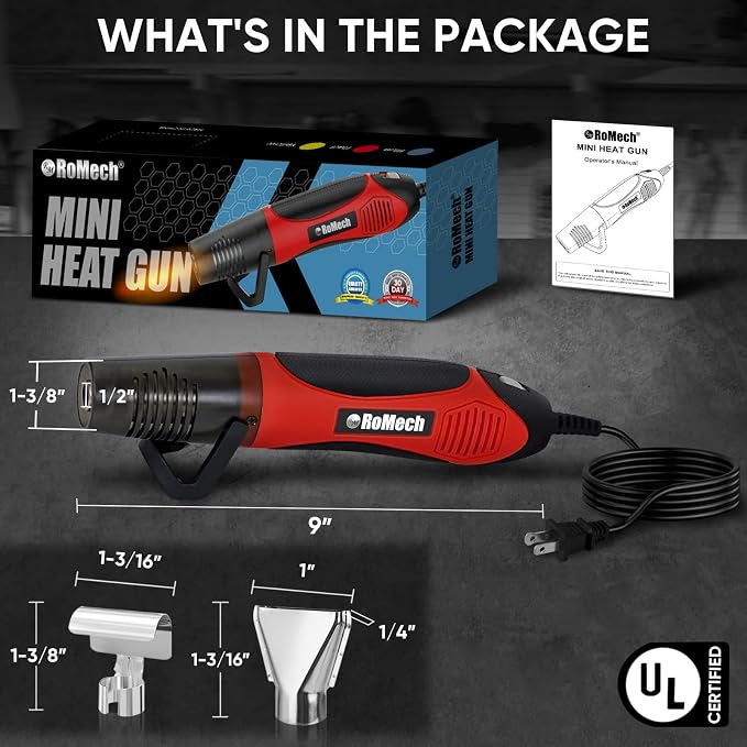 ROMECH 350W Heat Gun with 2 Nozzles, Dual Temp Heat Gun 400°F-660°F, Fast Heat - Image 4