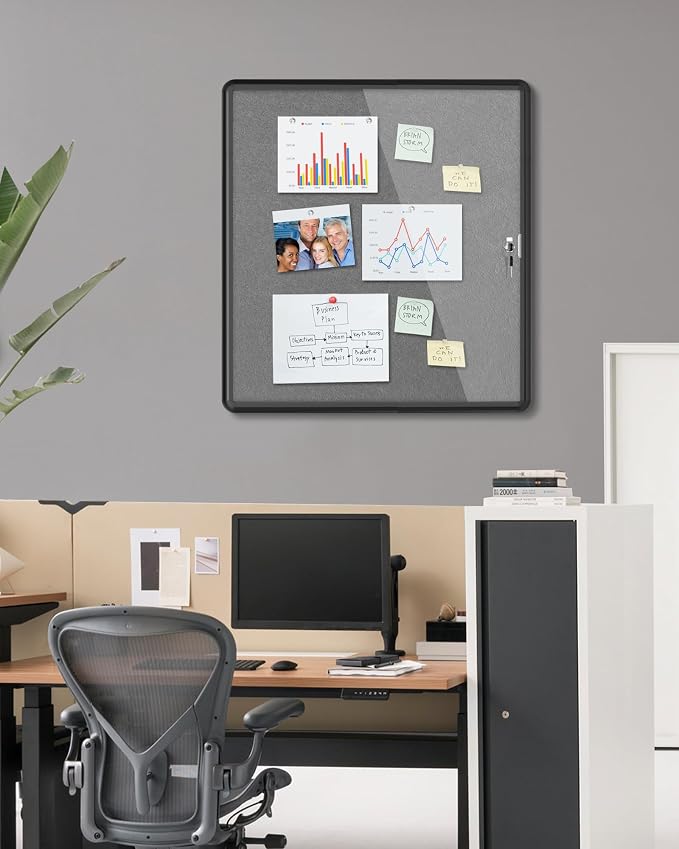 28"x26" Enclosed Bulletin Board, Lockable Weather-Resistant Aluminum Cork - Image 2
