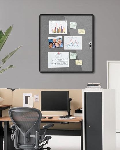 28"x26" Enclosed Bulletin Board, Lockable Weather-Resistant Aluminum Cork - Image 2
