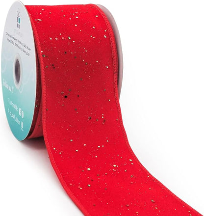 CT CRAFT LLC Red Velvet with Confetti Glitter Wired Ribbon 2.5 Inch x 10 Yards by CTCRAFTLLC