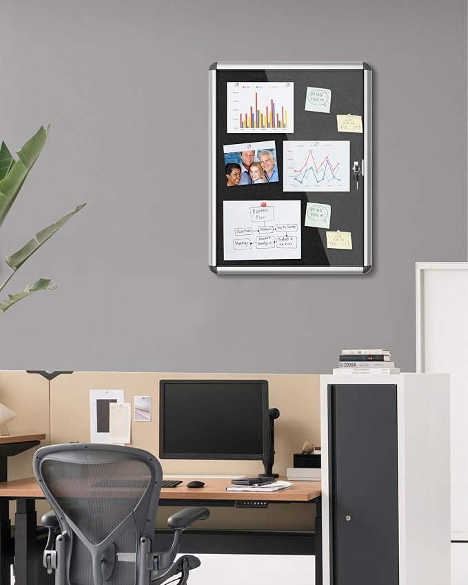 26"x20" Enclosed Bulletin Board, Lockable Weather-Resistant Aluminum Cork - Image 2