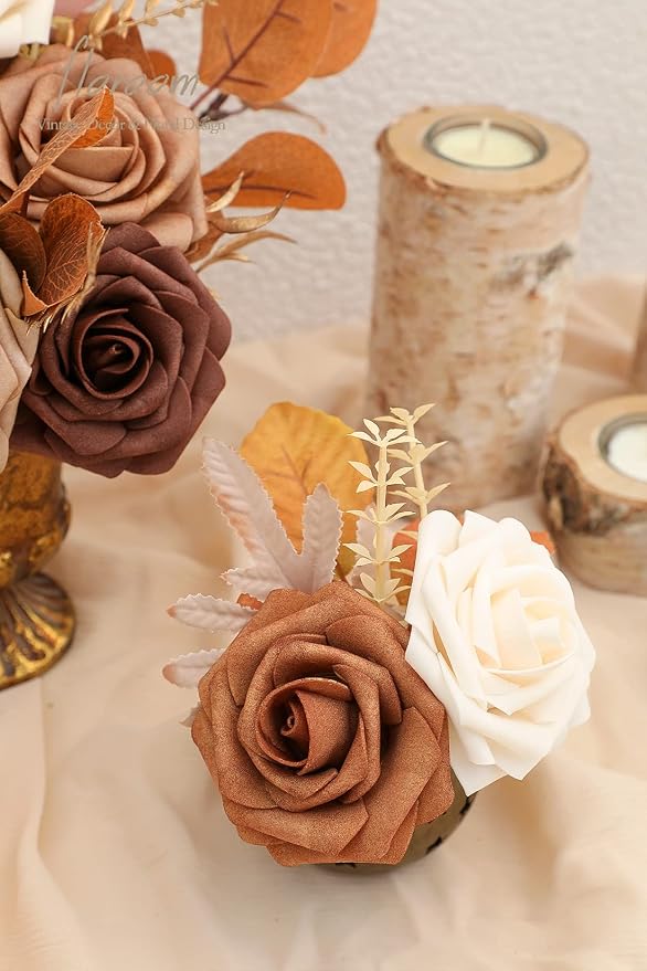 Floroom Artificial Flowers 25pcs Real Looking Earth Tones Ombre Colors Foam - Image 3