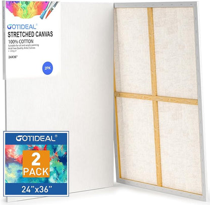 GOTIDEAL Stretched Canvases for Painting, 24x36" Inch Set of 2, Primed White by GOTIDEAL
