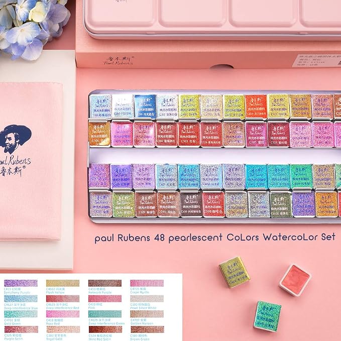 Paul Rubens Artist Grade Watercolor Set, 48 Colors Glitter Metallic Paints - Image 3