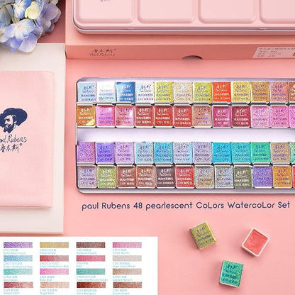 Paul Rubens Artist Grade Watercolor Set, 48 Colors Glitter Metallic Paints - Image 3