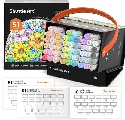 Shuttle Art Pastel Alcohol Markers Brush tip, Dual Tip Brush & Chisel Tip Art by ShuttleArt