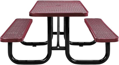 Global Industrial 6’L Rectangular Picnic Table, Expanded Metal, Attached Benches - Image 4