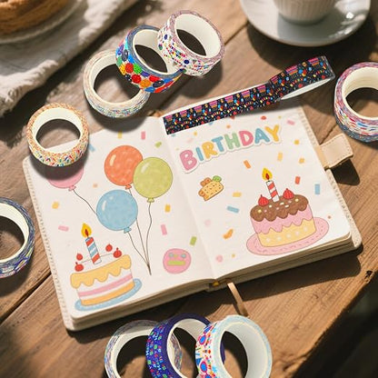 12 Rolls Happy Birthday Washi Tape, Colorful Cake Candles Masking Tapes - Image 3