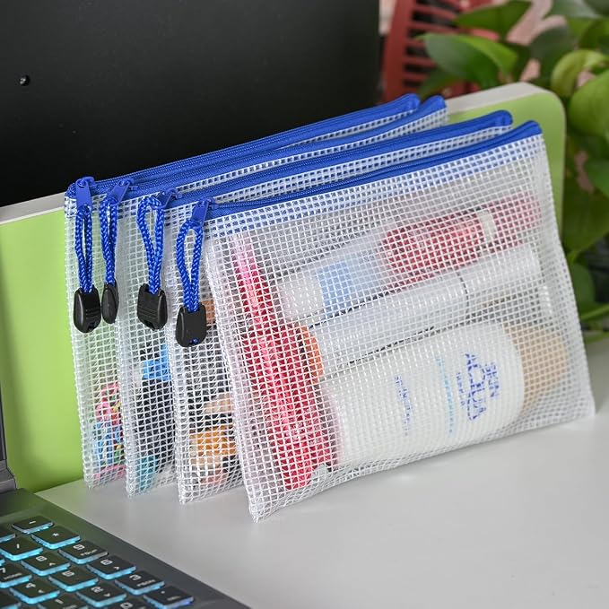 AUSTARK 10 Pcs Zipper File Bags, Waterproof Plastic Mesh Pouch - Image 4
