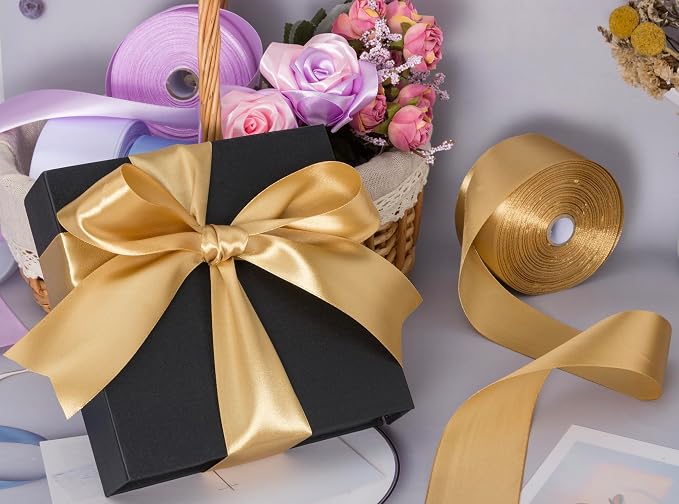 2 Inch Champaign Gold Solid Satin Ribbon, 50 Yards Craft Fabric Ribbon - Image 5