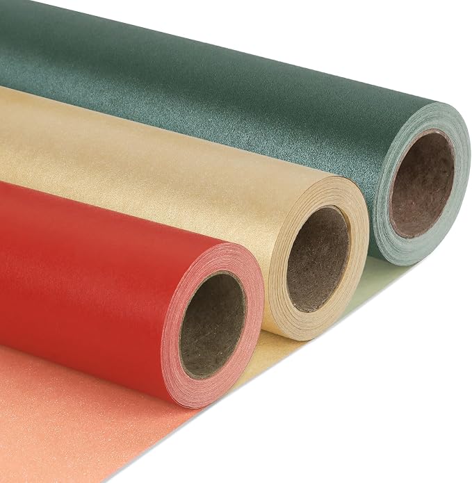 NESCCI Matte Wrapping Paper, Solid Color Pearly-Lustre Paper-3 Roll, 17 Inches by NESCCI